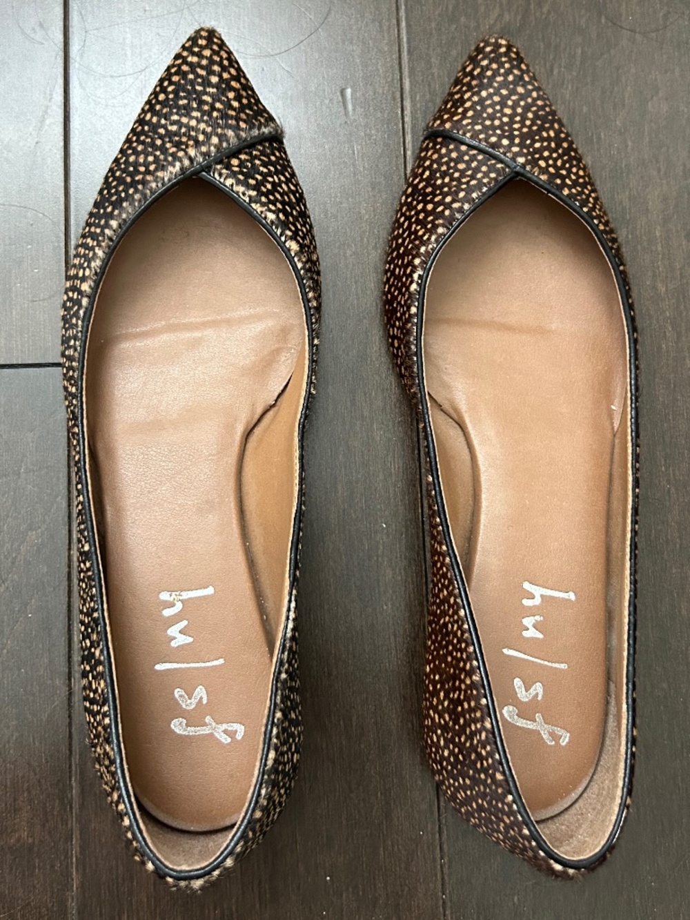 French Sole FS/NY animal-print pointy toe flats, size 8.5